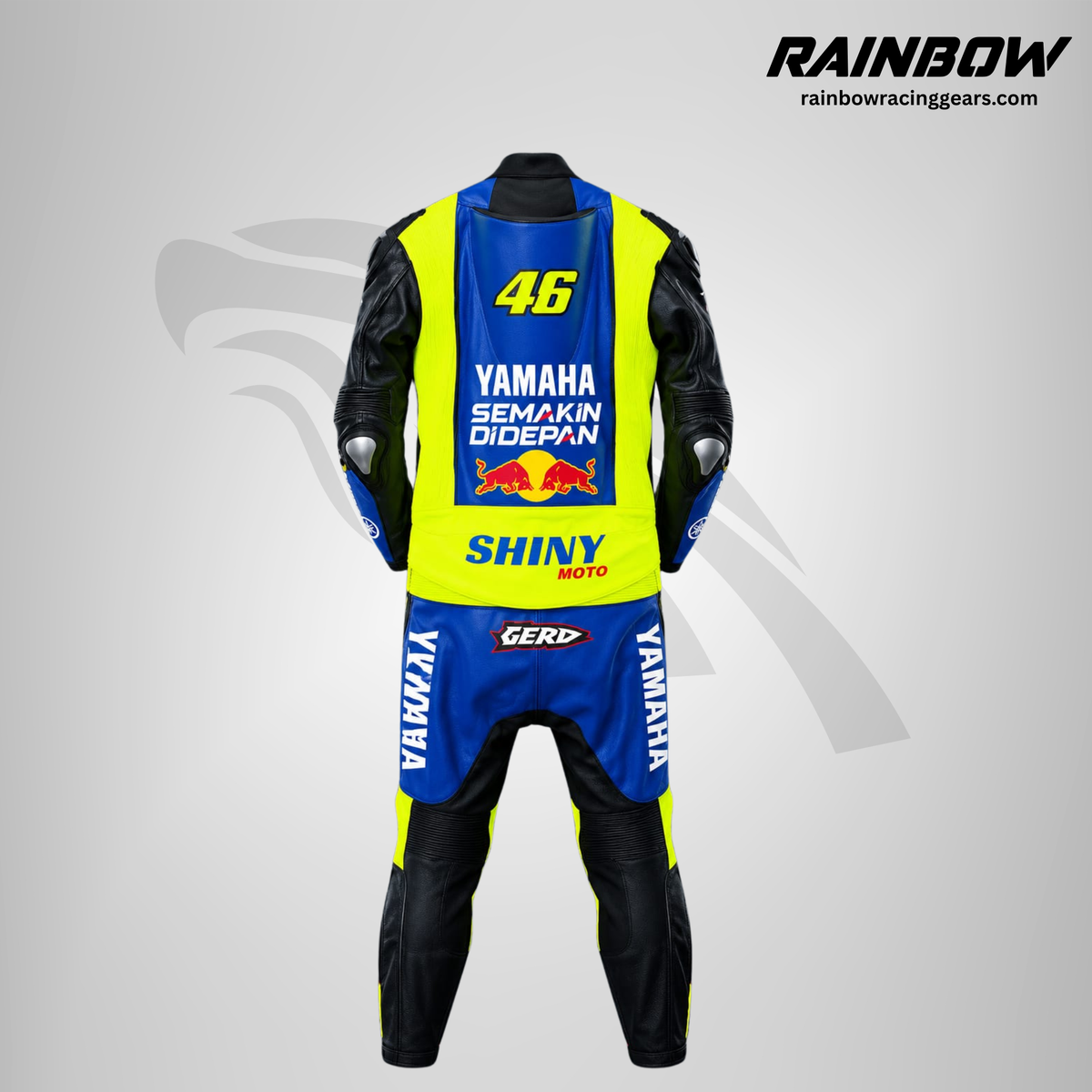 RNB-10003 | Blue & Yellow Leather Motorcycle Racing Suit