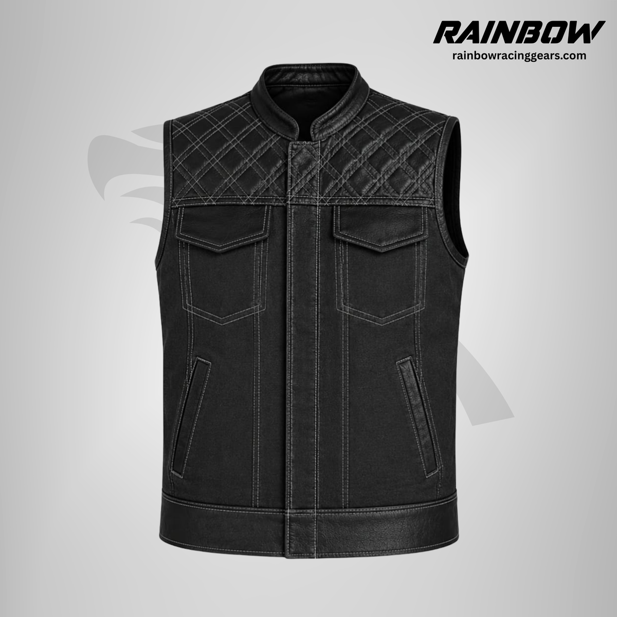 RNB-40002 | Classic Quilted Black Leather Biker Vest