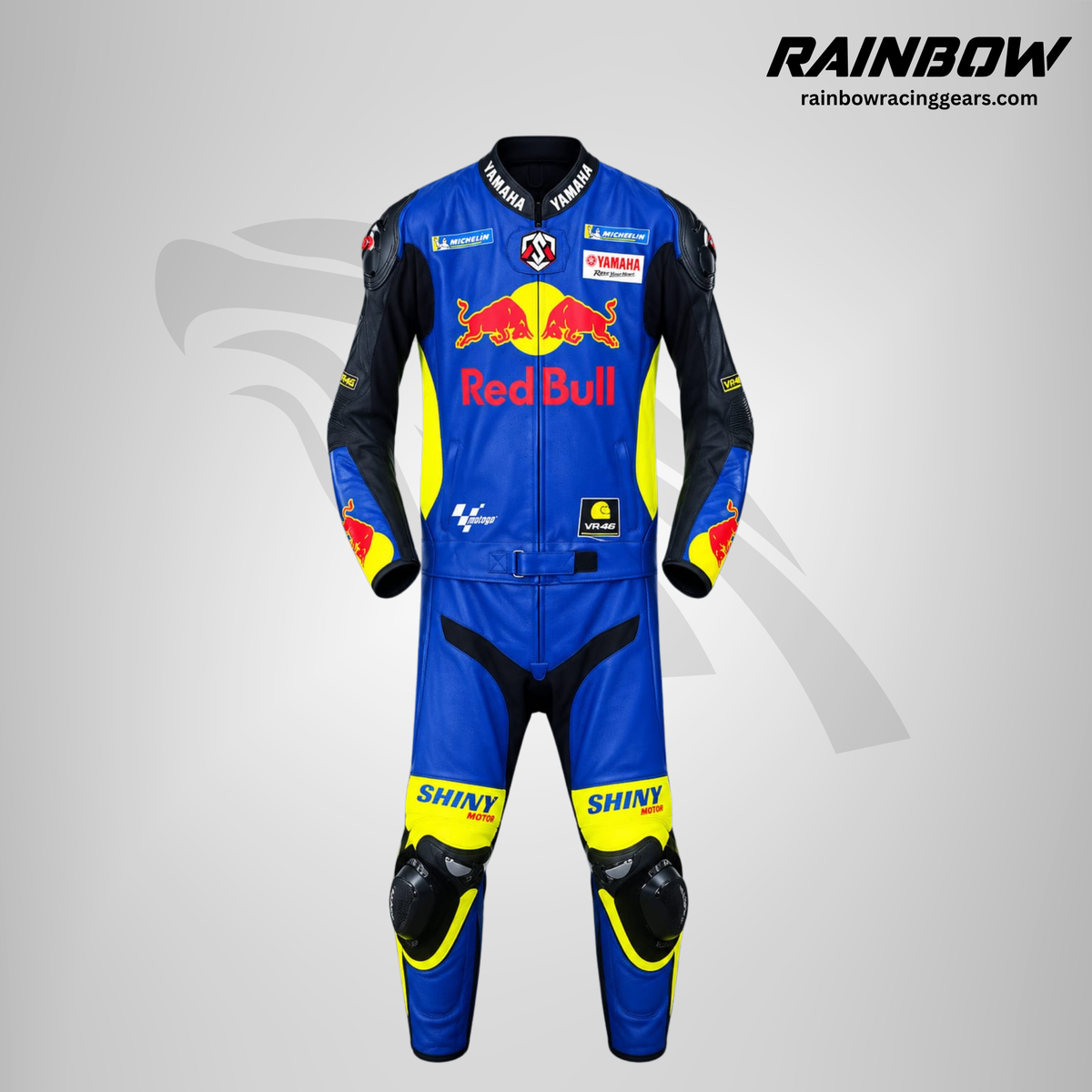 RNB-10003 | Blue & Yellow Leather Motorcycle Racing Suit