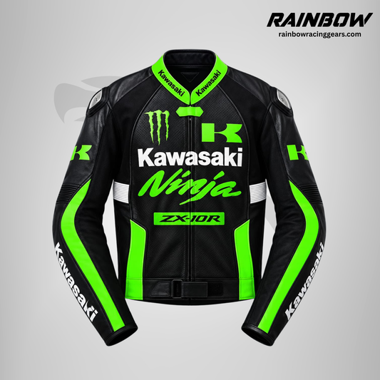 RNB-30004 | Black & Green Leather Motorcycle Racing Jacket