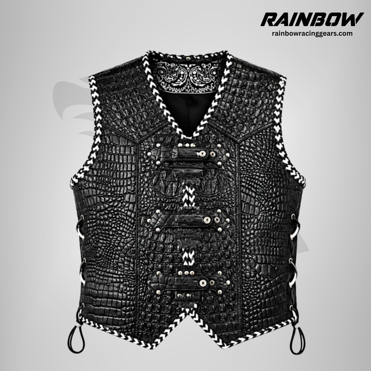 RNB-40003 | Black Crocodile Embossed Leather Vest