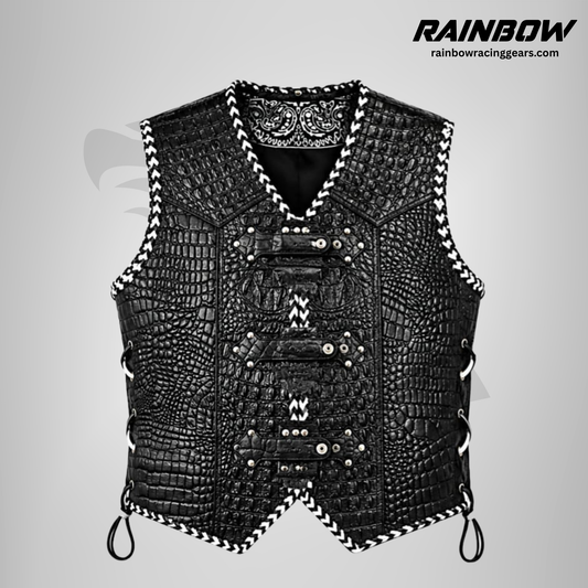 RNB-40003 | Black Crocodile Embossed Leather Vest